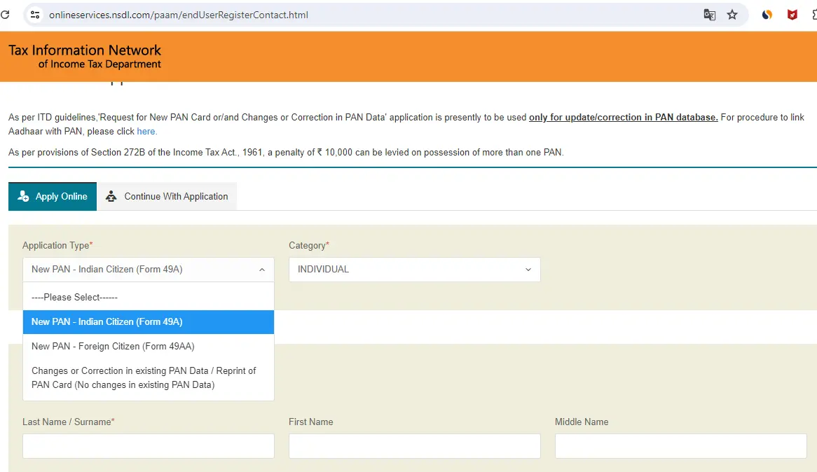 Pan Card Apply Online